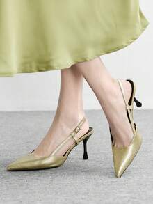 CUCCOO BIZCHIC Zapatos de tacón con estampado de piel de serpiente elegante para mujer, adecuados para ir al trabajo o para Navidad - Dorado - Ver 3
