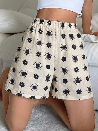 DAZY Quần pajama ngắn dáng rộng in họa tiết toàn thân dành cho nữ, thích hợp cho kỳ nghỉ hè, đi biển.