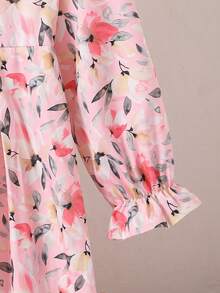 Tween Girls Pink Floral Midi Dress,Cute Summer Elegant Party Al-Adha Arabic Middle Eastern Style Lace Collar Large Bow Holiday Everyday Wear - Multicolor - View 8