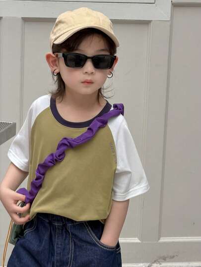 DAZY 男童撞色插肩短袖圆领休闲宽松T恤