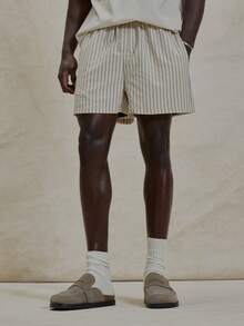 Musero Quần short kiểu boxer cài cúc phía trước, kẻ sọc, cạp chun, thích hợp cho mùa xuân hè, phong cách đi biển. - Nhiều màu - Xem 2