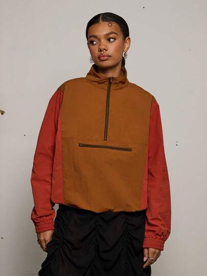 COUREZ Colourblock Nylon Track Jacket /Y2K Spring Clothes For Women Street Streetwear Going Out Outfits Casual Sporty Summer Jackets