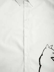 SWAVVY 男士休闲猫咪印花短袖衬衫，夏季男士衬衫，图案衬衫，男士白色衬衫，男士猫咪衬衫，男士白色图案衬衫 - 白色 - 查看 6