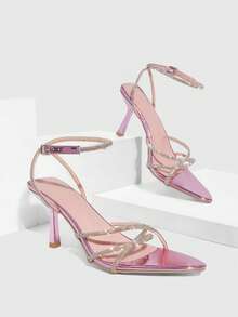 CUCCOO SZL Women's Pointed Toe Rhinestone Buckle Design Fashionable Daily Wear High Heel Sandals - Purple - View 4