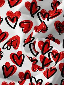 EMERY ROSE 休闲简约红色爱心印花大码衬衫，适合新年和情人节穿着 - 彩色 - 查看 3