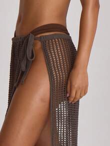 Musera Resort 钩针编织系带长款沙滩裙泳装罩衫度假休闲夏季旅行沙滩装基础款 - 咖啡棕 - 查看 5