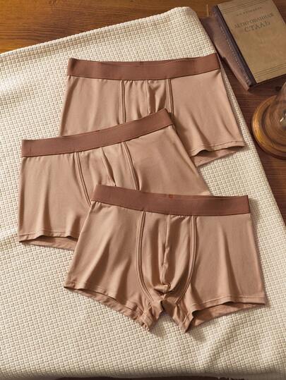 3pcs/Pack Men's Simple Solid Color Comfortable Boxer Briefs