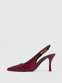 CUCCOO SZL 女士尖头高跟鞋，8厘米优雅细高跟，后跟系带，方便穿脱，镜面PU材质，金属大装饰扣，酒红色，酒杯鞋跟，适合日常/派对/圣诞节/感恩节/情人节/约会/聚会等场合穿着。 - 酒紅色 - 查看 5