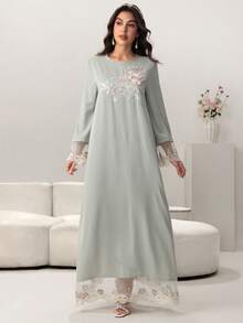 Yasmyna Vestido elegante com apliques em estilo árabe para mulheres - Verde - Ver 5