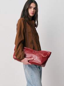 Nöista Áo kiểu màu nâu có viền ren dọc, cổ cao xếp nếp, cài cúc phía trước và tay dài với cổ tay bo chun. Thích hợp cho mùa xuân, hè, nữ. - màu nâu - Xem 3