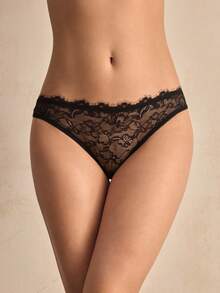Charlaine 黑色蕾丝性感三角内裤，精致柔软镂空蕾丝边，日常约会皆宜 - 黑色 - 查看 5