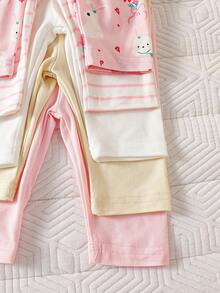 SHEIN 5件套新生女宝宝打底裤礼盒套装，包含纯粉色、粉色条纹、纯白色、浅黄色和卡通印花款式，面料柔软舒适，适合日常穿着，实用又甜美。这款婴儿裤套装包含多条女宝宝打底裤，男女宝宝通用，适合春季新生儿穿着。 - 淺粉色 - 查看 7