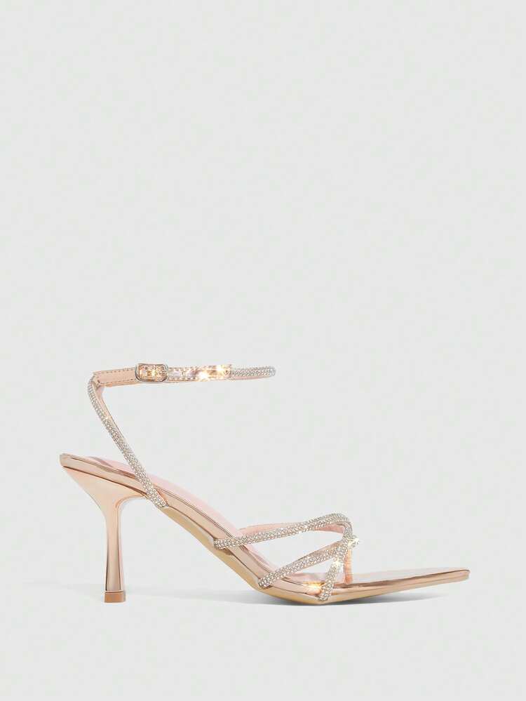 CUCCOO SZL Women's Pointed Toe Rhinestone Buckle Design Elegant High Heel Sandals Spring Shoes