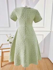 Diamond Collar, Jacquard Textured Woven Fabric, French Style A-Line Maxi Skirt, Elegant High Waist Snug Fit, Fashionable & Graceful For Teenage Girls In Summer - Green - View 2