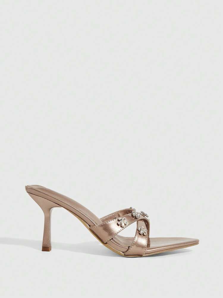 CUCCOO SZL Women's Pointed Toe Rhinestone Flower Decor Fashion Daily Wear High Heel Sandals Prom Heels