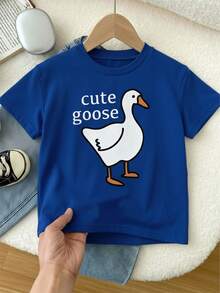 Young Boys' Casual Minimalist Round Neck T-Shirt, Suitable For Summer - Royal Blue - View 3