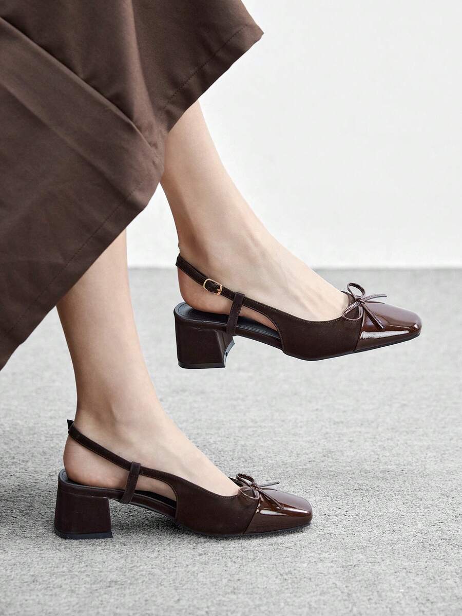 CUCCOO BIZCHIC 女士时尚经典后系带黑色平底鞋，适合圣诞节穿着 - 焦糖棕 - 查看 1