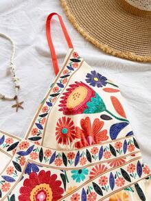 SHEIN PETITE CURVE 大码彩色无袖复古风连体裤 - 彩色 - 查看 3