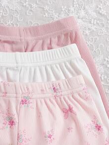 SHEIN 6件組女嬰粉藍白夏季可愛飄逸家庭套裝 花卉無袖吊帶上衣彈性腰短褲 野餐公園度假適用 - 彩色 - 查看 7
