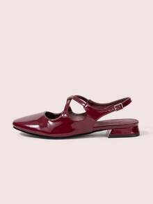 CUCCOO DOLLMOD 可爱蝴蝶结装饰玛丽珍平底鞋，杏色，方头，低跟，休闲通勤、约会、派对、购物、上学皆宜，甜美风格 - 酒紅色 - 查看 7