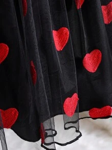 European And American Fashion New Girls Shirt Collar Cap Sleeve Airy Heart Mesh Skirt Casual/Holiday Outfit, Polo Collar Bow Elegant Princess Dress - Multicolor - View 8