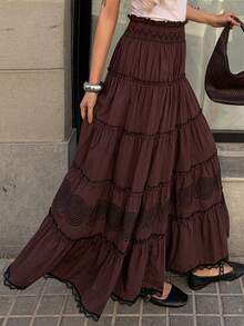 Livesso Cotton Pleated Skirt For Women - Coffee Brown - View 6