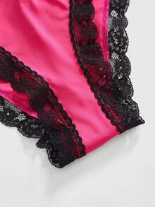 ROMWE Kawaii 1pc Women's Lace Patchwork Criss-Cross Back Design Sexy Panty - Hot Pink - View 3