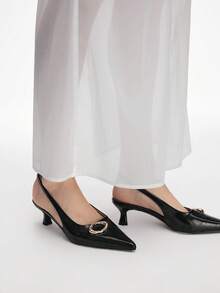 Mnmlis 女士尖头金属装饰时尚日常通勤高跟鞋 - 黑色 - 查看 2