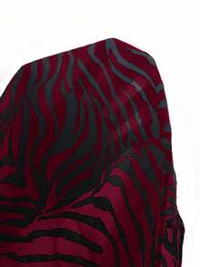 SHEIN Essnce Damen Zebra-Muster Lässig Stehkragen Kurzarm Bluse, vielseitig für den täglichen Gebrauch - Rot - Übersicht 6