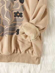 Attitoon بلوزة نسائية بطبعة هندسية زهرية بأسلوب بسيط وعادي، فضفاضة، مقاسات كبيرة، رقبة دائرية، مناسبة للخريف والشتاء - كاكي - مشاهدة 6