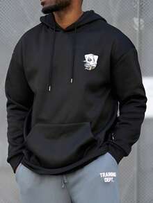 Heavens Edit 男士扑克印花保暖连帽抽绳衫，带口袋，秋冬季长袖上衣 - 黑色 - 查看 6