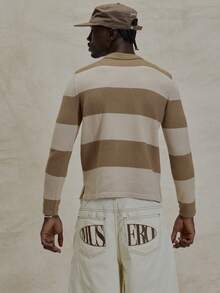 Musero Boxy Cropped Regular Fit Long Sleeve Contrast Striped Polo Knit Jumper Sweater Spring Summer Essentials - Multicolor - View 2