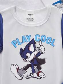 男童可爱卡通印花短袖修身睡衣套装 - 藍色 - 查看 5