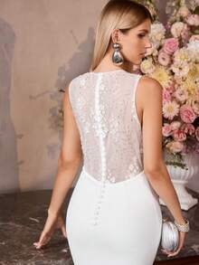 MOTF Soiréza ELEGANTE VESTIDO DE ENCAJE CONTRASTANTE SIN ESPALDA, PRIMAVERA/VERANO - Blanco - Ver 3