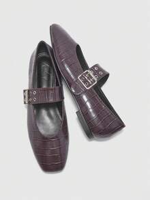 CUCCOO BIZCHIC 复古方头玛丽珍鞋，女士浅口皮鞋，厚底一脚蹬乐福鞋 - 棕色 - 查看 10