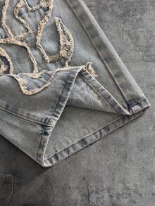 AXEPEAK Men's Washed Wide Leg Pants, Embroidered Fashion Trousers - Blue - View 4