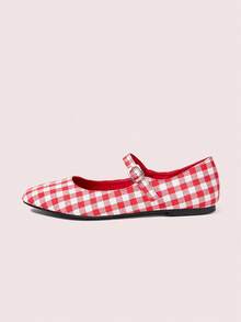 CUCCOO DOLLMOD Round Toe Comfortable Pink Bow Fashionable And Elegant Women's Flat Shoes Spring Shoes Spring Break Easter Valentine's Day - Big red white plaid - View 7