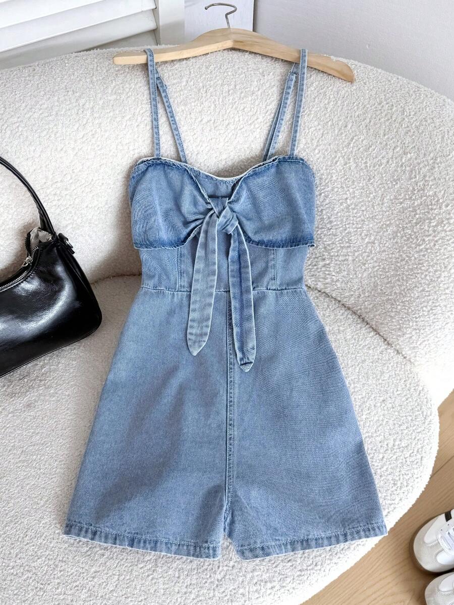 SHEIN Tuta in jeans blu oversize per ragazze adolescenti - Lavaggio chiaro - Visualizzare 1