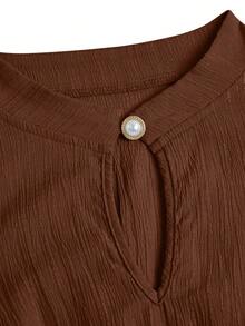 SOLERSUN 加大码蓝色立领前开襟无袖束腰系带连衣裙女式优雅休闲时尚通勤外出连衣裙夏季新款女装 - 咖啡棕 - 查看 7