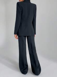 EURMUSE Women Solid Color Two Pieces Outfits Sets Blazer Jacket And Pants - Grey - View 2