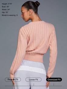 Menodora SHEIN Sport 女士休闲纯色圆领毛衣 - 粉色 - 查看 3