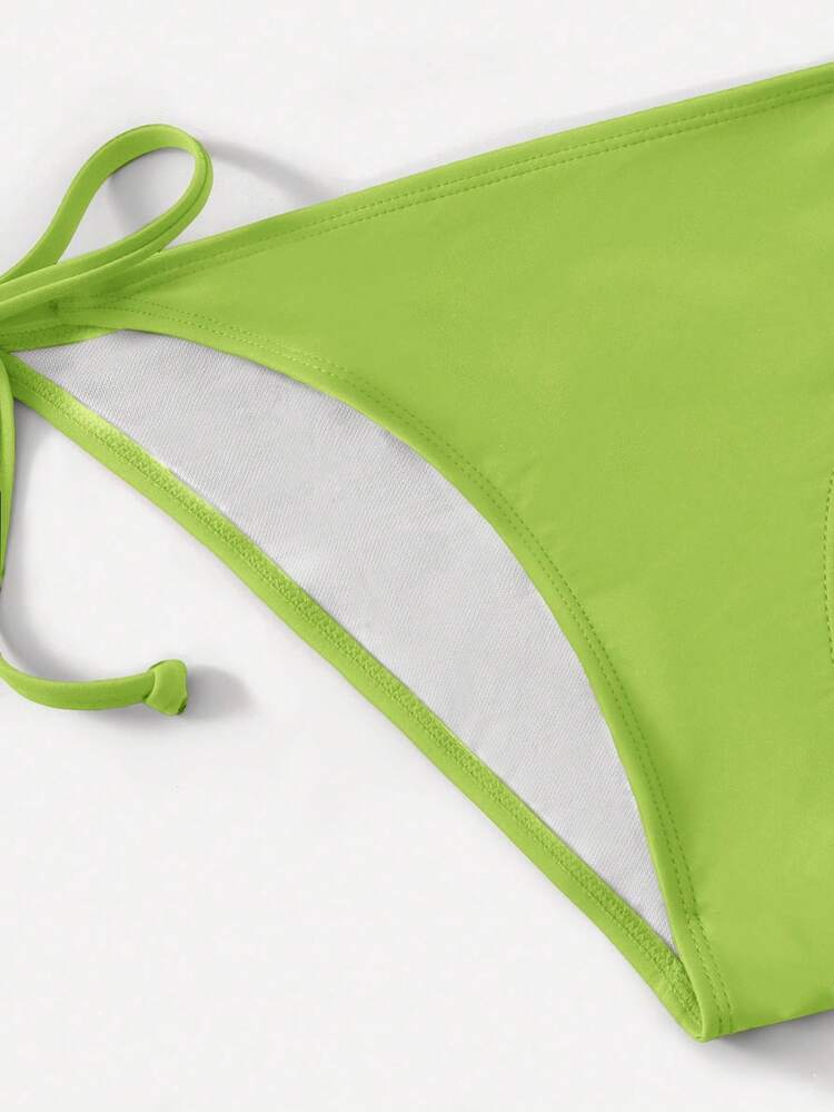 SHEIN Swim 2pcs Solid Color Halter Twist Front Bikini Swimwear - Green - View 3
