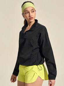 SHEIN In My Nature Women's Lightweight Loose Outdoor Windbreaker Jacket, Water-Resistant - Black - View 6