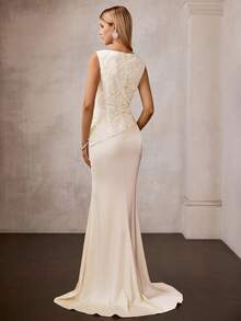 MOTF Soiréza 刺绣拼接美人鱼长款鸡尾酒礼服，春夏款 - 杏色 - 查看 4