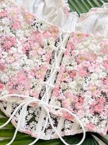 Soleia 女士浪漫度假雏菊刺绣纹理印花装饰吊带背心，休闲、约会、情人节、下午茶、海滩、邮轮、城市度假、音乐节、派对、波西米亚风、嬉皮风、西部风，可内穿或外穿，适合所有季节，日常通勤 - 粉色 - 查看 5