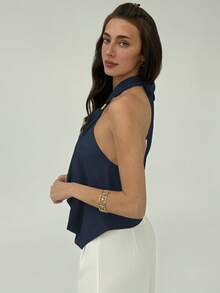 Aloruh 女士露背吊带无袖宽松休闲上衣，夏季 - 藏蓝色 - 查看 6