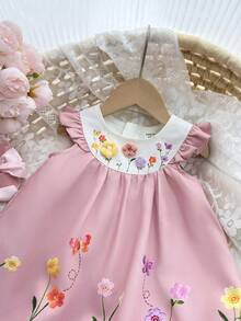 Babygirl Cute Casual Summer Vacation Floral Print Cap Sleeve Dress - White - View 7