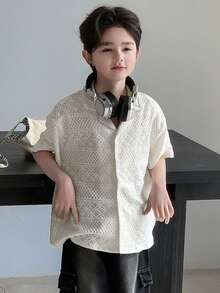 Dazy Kids Tween Boy Lapel NeckShort Sleeve Single-Breasted Casual Shirt - White - View 3