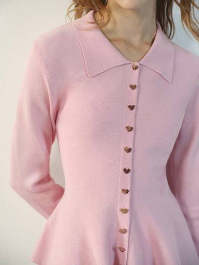 Maija 女士纯色长袖单排扣荷叶边针织开衫