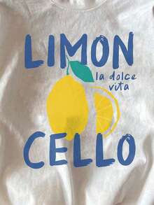 Attitoon 休闲简约风格度假风柠檬字母印花圆领短袖修身女式T恤，适合夏季穿着 - 白色 - 查看 5